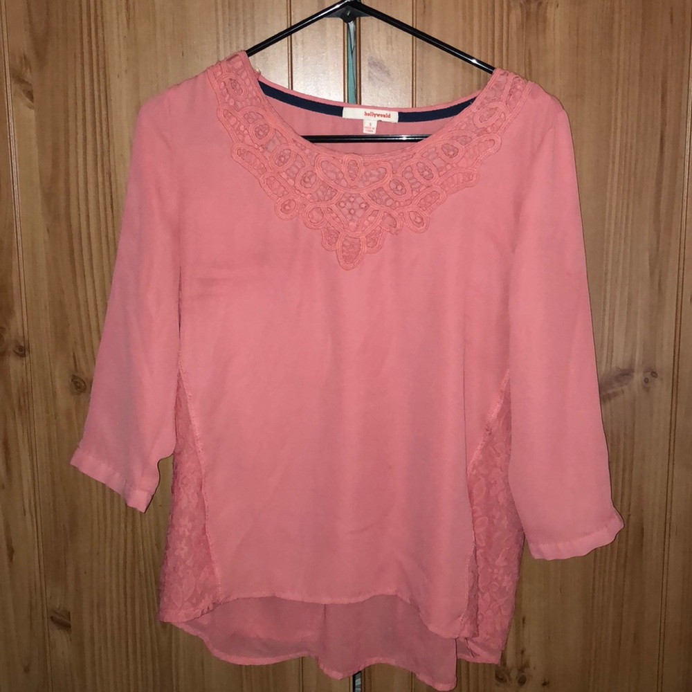 💎💎💎 3/$20 Hollywould Light Pink Lace Shirt